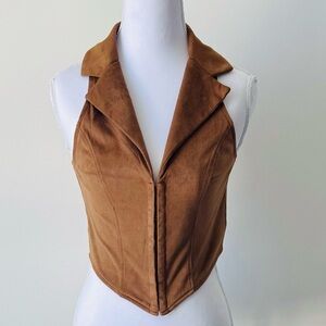 Tan Faux Suede Cropped Vest 🤎